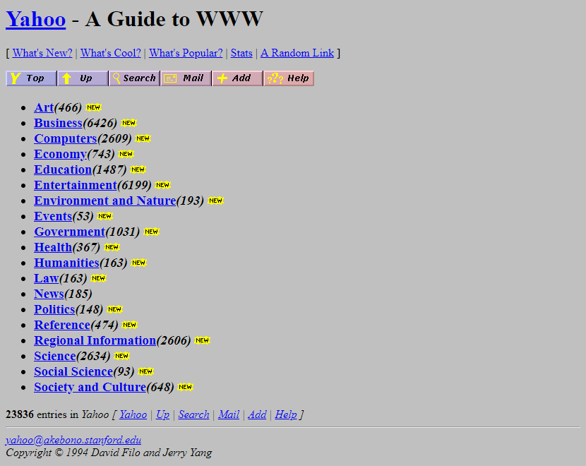 1994: Before search engines, there were web directories like Yahoo.