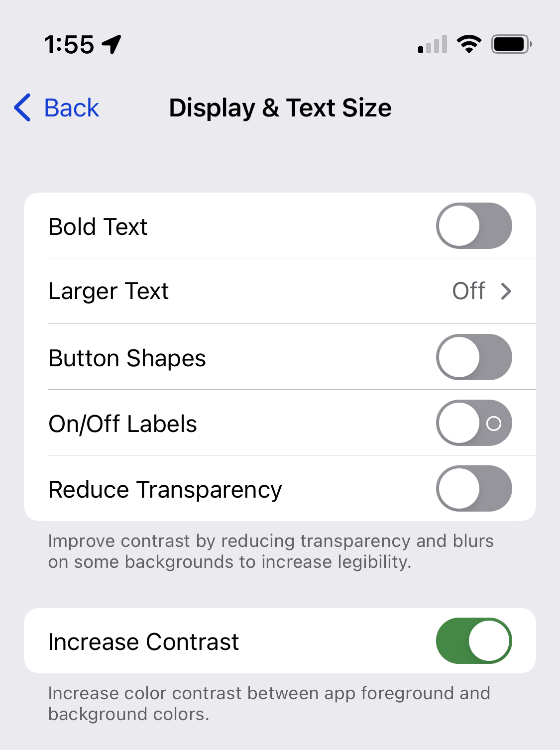 The corresponding settings in iOS.
