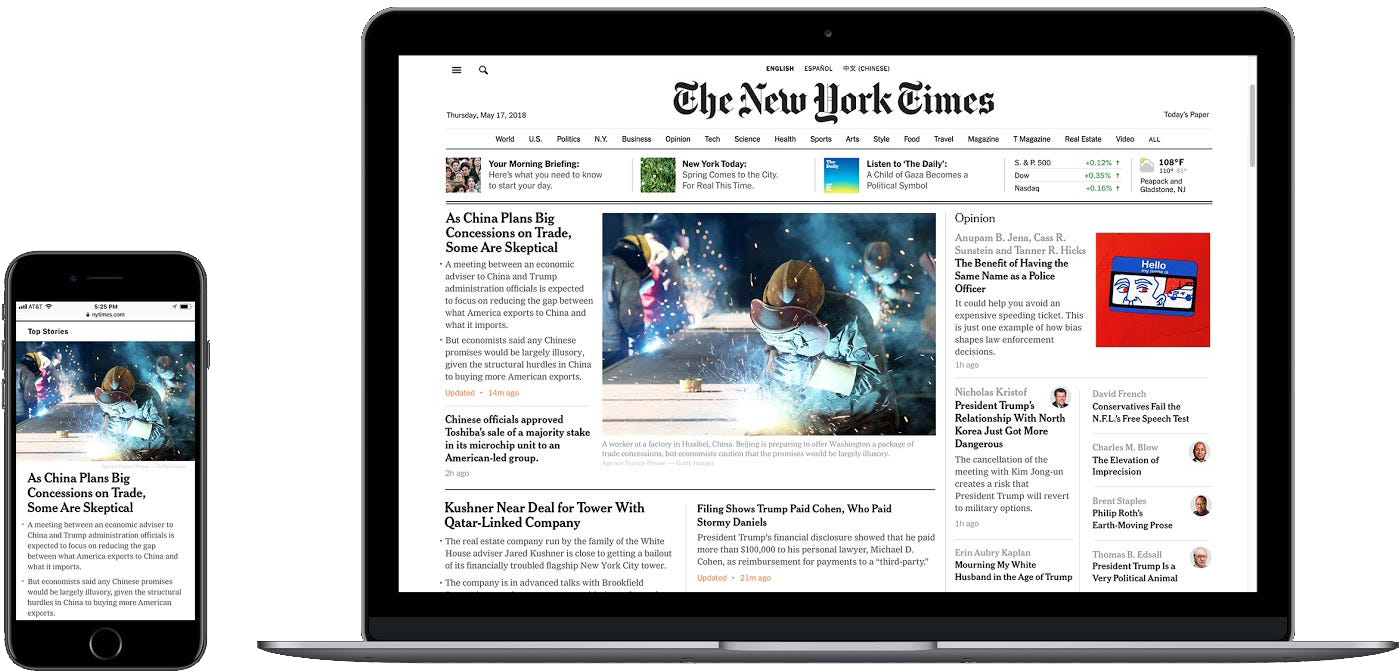 The Times wasn’t fully responsive until 2018! They still maintained a separate mobile site and apps.