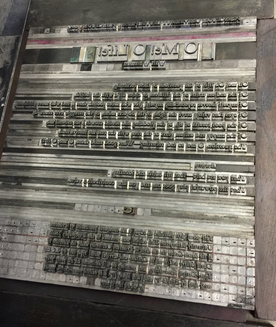 A “lockup” of metal type, describing the frame holding forms together. We still use this phrase to refer to design layouts.